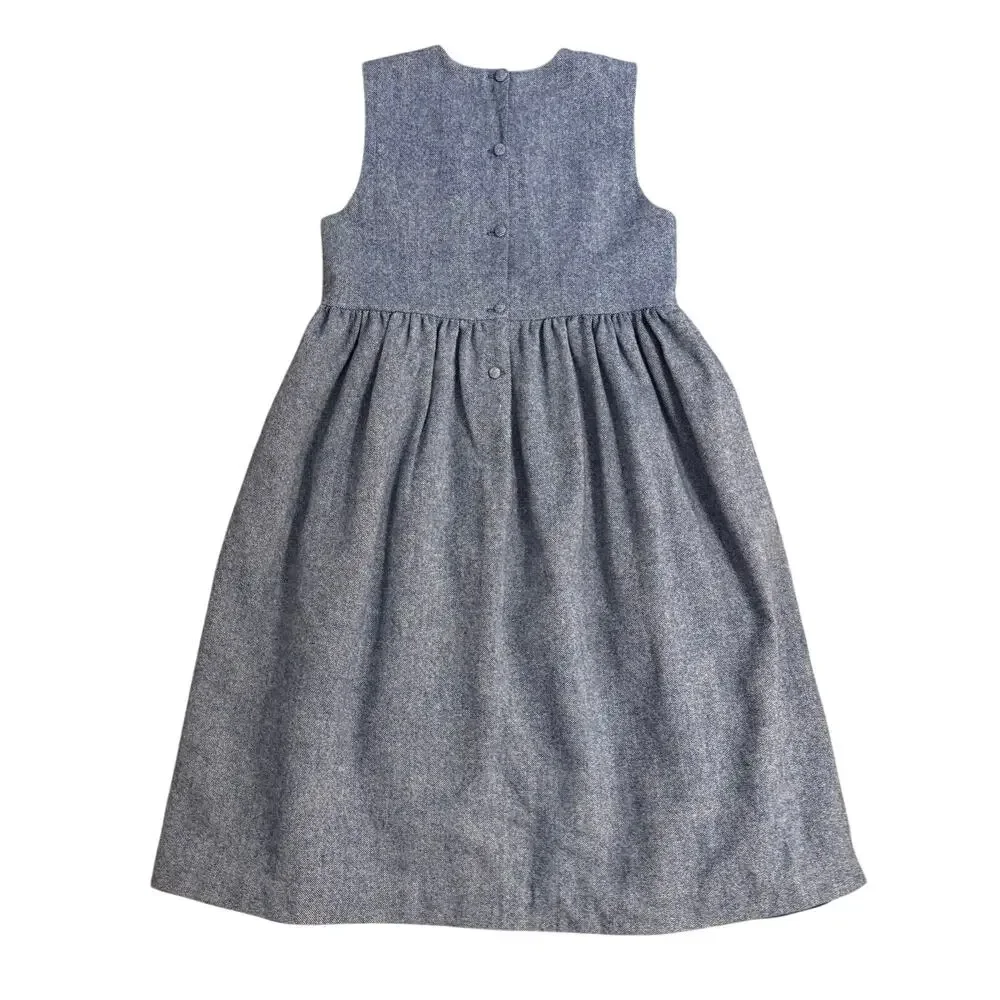 Strasburg Dress Wool Cottagecore Sleeveless Back Buttons Blue Girls Youth 10